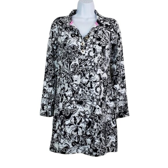 Lilly Pulitzer Womens Black Onyx With A Twist Captain Popover Dress Size XXS - Picture 2 of 10